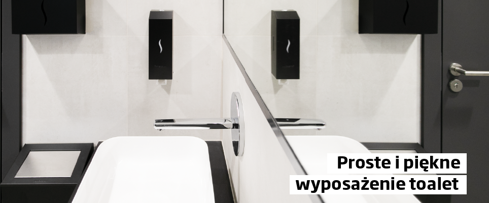 Czarne wyposażenie toalet publicznych odpowiada stylowi japandii